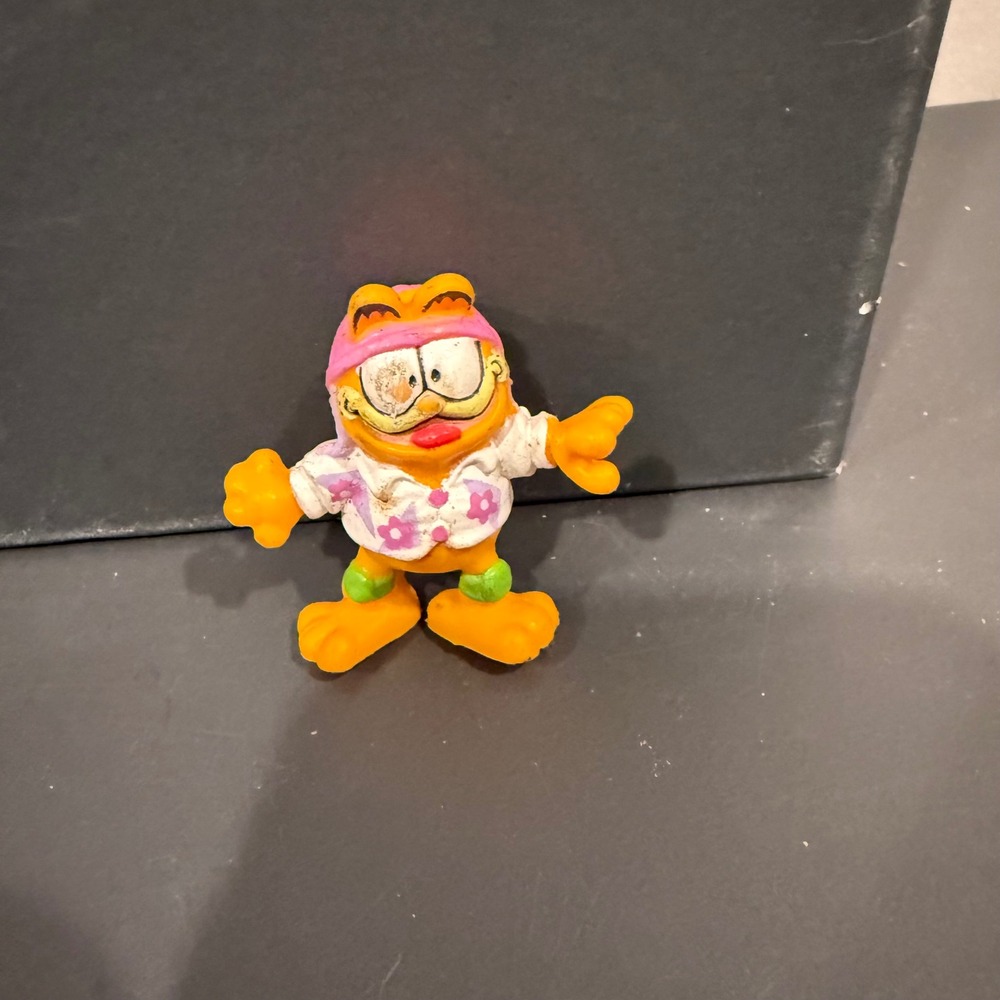 Vintage Garfield Figurine Pink‎ Headband Hawaiian Shirt Green Feet  Toy
